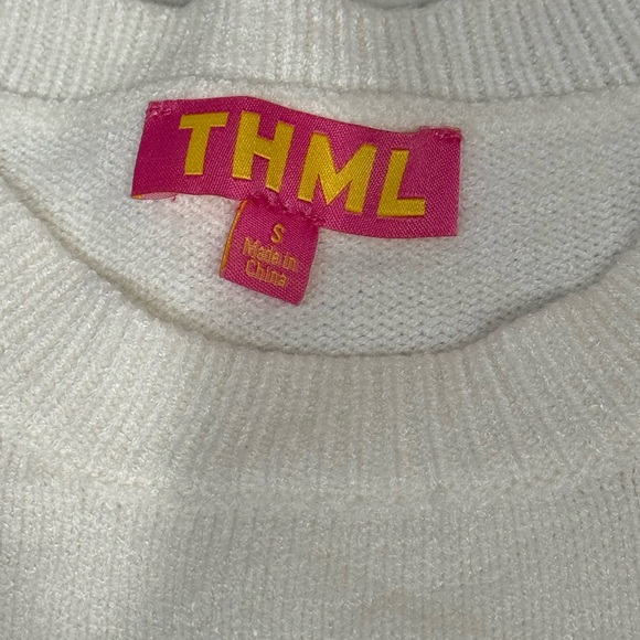 THML Cream Sweater Blouse with Pink and Green Ruffle Sleeves Sz Small - Picture 4 of 6